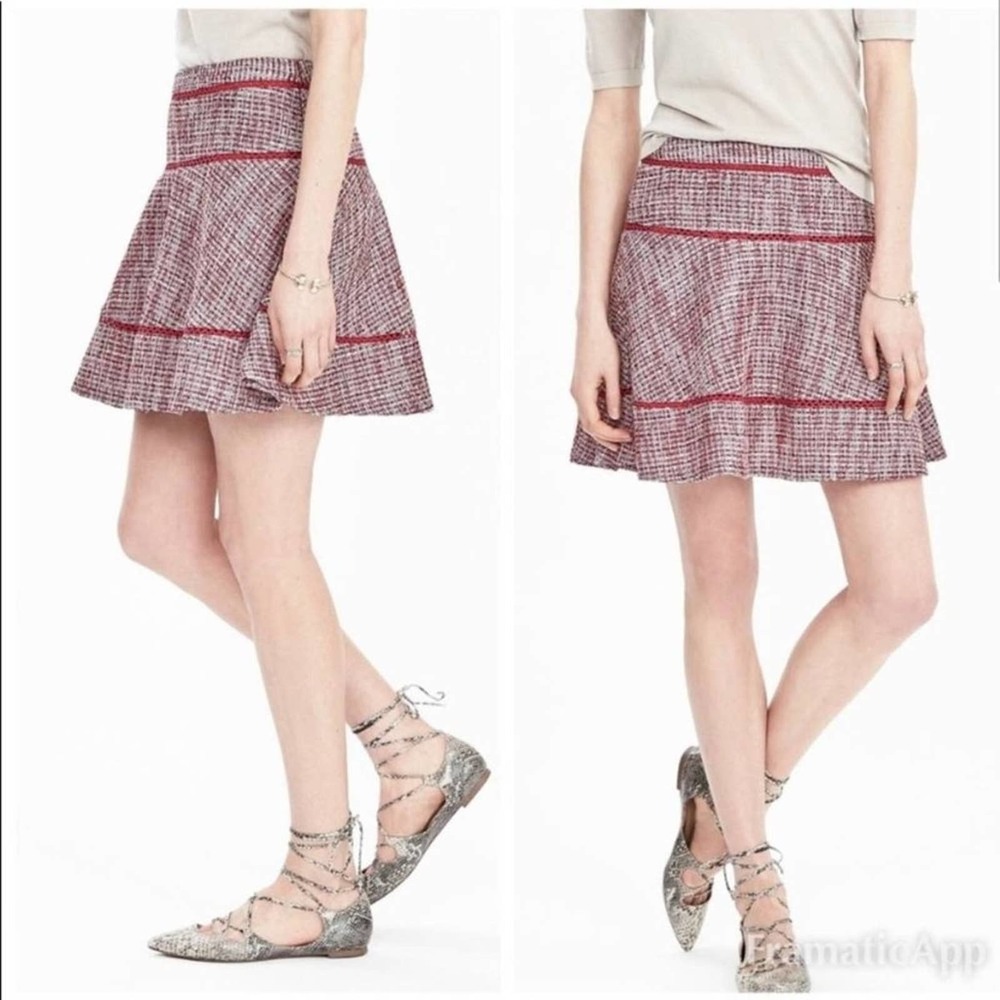 Banana Republic Pink Tiered Tweed Flared Skirt